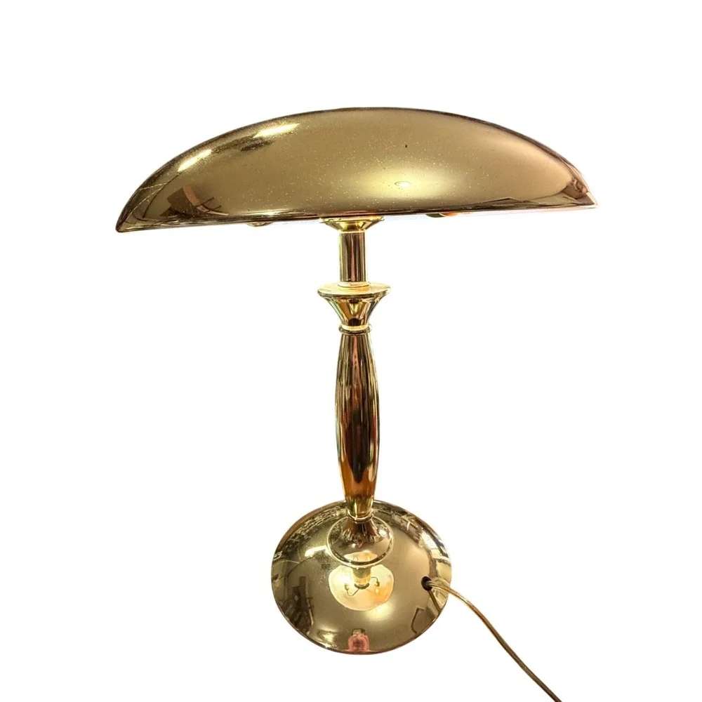 VTG 3-Way Gold Table Lamp UFO Flying Saucer Mushroom Dome Shade Hollywood Regenc